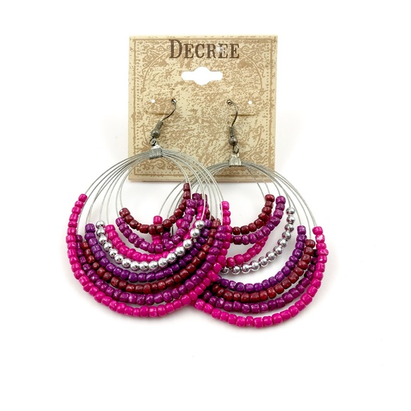 Decree Jewelry - Decree Pink Beaded Hoop Dangle Earrings